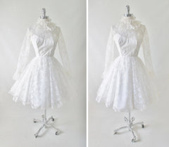 Vintage 60's White Lace Full Skirt Lilli Diamond Wedding Dress S - Bombshell Bettys Vintage