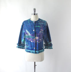Vintage 60's Cropped Rhinestone Collar Peacock Jacket L - Bombshell Bettys Vintage