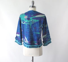 Vintage 60's Cropped Rhinestone Collar Peacock Jacket L - Bombshell Bettys Vintage