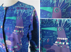 Vintage 60's Cropped Rhinestone Collar Peacock Jacket L - Bombshell Bettys Vintage