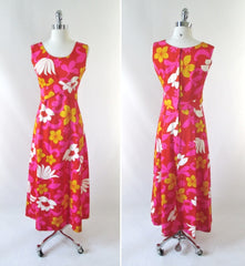 Vintage 60's MOD Hawaiian Maxi Dress Luau M - Bombshell Bettys Vintage