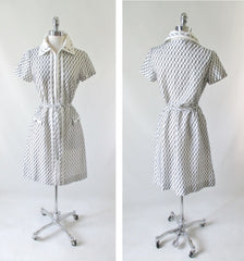 Vintage 60's Black & White Belted Shift Dress L - Bombshell Bettys Vintage
