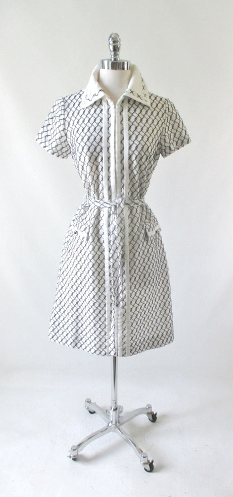 Vintage 60's Black & White Belted Shift Dress L - Bombshell Bettys Vintage