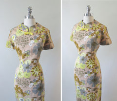 Vintage 60's Abstract Flower Butterfly Sheath Dress L - Bombshell Bettys Vintage