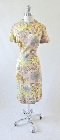 Vintage 60's Abstract Flower Butterfly Sheath Dress L