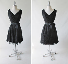 Vintage 60's Black Lace Cocktail Party Dress M - Bombshell Bettys Vintage