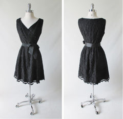Vintage 60's Black Lace Cocktail Party Dress M - Bombshell Bettys Vintage