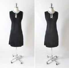 Vintage 60's Donbros Scotland Black & Silver Knit Sweater Shift Dress M - Bombshell Bettys Vintage