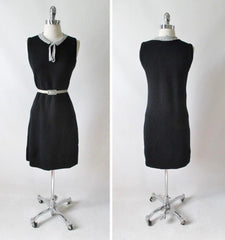 Vintage 60's Donbros Scotland Black & Silver Knit Sweater Shift Dress M - Bombshell Bettys Vintage