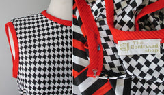 Vintage 60's Black White Checker Weave Pattern Day Dress L - Bombshell Bettys Vintage