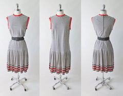 Vintage 60's Black White Checker Weave Pattern Day Dress L - Bombshell Bettys Vintage