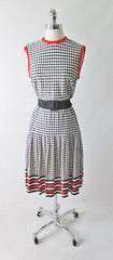 Vintage 60's Black White Checker Weave Pattern Day Dress L - Bombshell Bettys Vintage