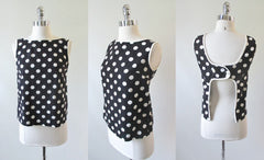 Vintage 60's Black White Polka Dot Cut Out Button Back Top Shirt S - Bombshell Bettys Vintage