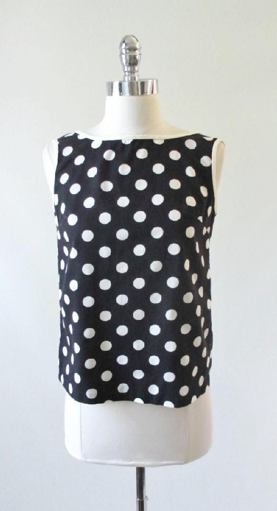 Vintage 60's Black White Polka Dot Cut Out Button Back Top Shirt S - Bombshell Bettys Vintage