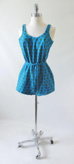 Vintage 60's Blue Green Polka Dot Playsuit Swimsuit Romper M - Bombshell Bettys Vintage