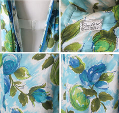 Vintage 60's Blue Roses Watteau Pleat Maxi Dress M - Bombshell Bettys Vintage