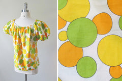 Vintage 60's Bubbles Off The Shoulder Peasant Blouse Top M - Bombshell Bettys Vintage