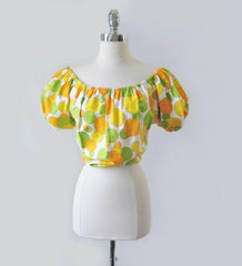 Vintage 60's Bubbles Off The Shoulder Peasant Blouse Top M - Bombshell Bettys Vintage