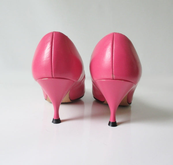 Vintage 60 s Pink Heels With Bow Shoes Pumps 7.5 Bombshell Bettys Vintage