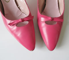 Vintage 60's Pink Heels With Bow Shoes Pumps 7.5 - Bombshell Bettys Vintage