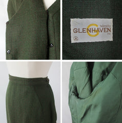 Vintage 60's Green Brown Fleck Wool Tweed Suit M - Bombshell Bettys Vintage