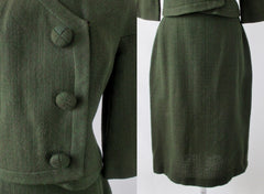 Vintage 60's Green Brown Fleck Wool Tweed Suit M - Bombshell Bettys Vintage