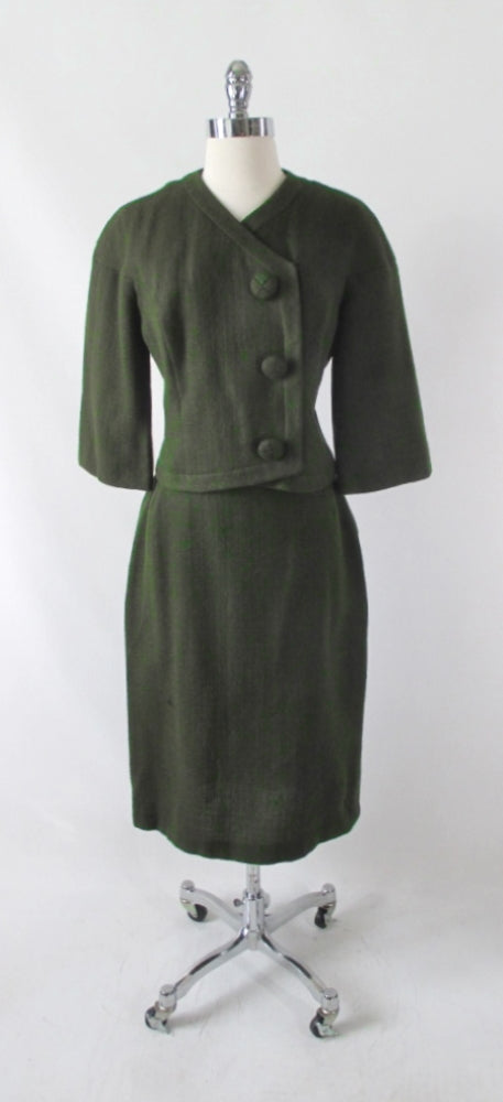 Vintage 60's Green Brown Fleck Wool Tweed Suit M - Bombshell Bettys Vintage