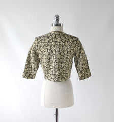 Vintage 60s Gold Lame Jaquard Evening Bolero Jacket S - Bombshell Bettys Vintage