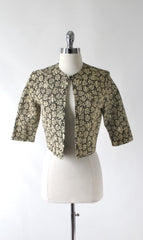 Vintage 60s Gold Lame Jaquard Evening Bolero Jacket S - Bombshell Bettys Vintage