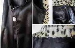 Vintage 60's Faux Fur Leoprd Print Peacoat Pea Jacket M / L - Bombshell Bettys Vintage