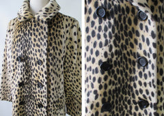 Vintage 60's Faux Fur Leoprd Print Peacoat Pea Jacket M / L - Bombshell Bettys Vintage
