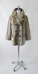 Vintage 60's Faux Fur Leoprd Print Peacoat Pea Jacket M / L - Bombshell Bettys Vintage