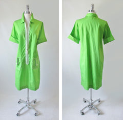 Vintage 60's Bright Green MOD Shift Dress L - Bombshell Bettys Vintage