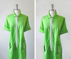 Vintage 60's Bright Green MOD Shift Dress L - Bombshell Bettys Vintage