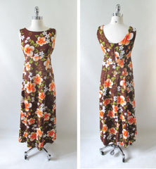 Vintage 60s Hibiscus Flower Hawaiian Empire Maxi Dress M - Bombshell Bettys Vintage