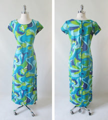 Vintage 60's Stan Hicks Full Length MOD Hawaiian Dress M - Bombshell Bettys Vintage