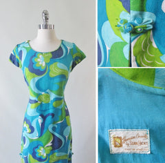 Vintage 60's Stan Hicks Full Length MOD Hawaiian Dress M - Bombshell Bettys Vintage