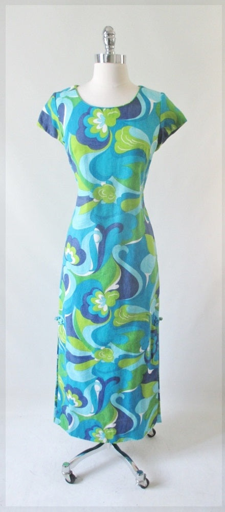 Vintage 60's Stan Hicks Full Length MOD Hawaiian Dress M - Bombshell Bettys Vintage