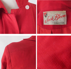 Vintage 60s Red Linen Car Coat Jacket - Bombshell Bettys Vintage