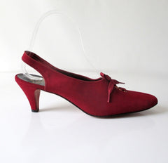 Vintage 60's Deep Red Lace Up Slingback Heels 7.5 - Bombshell Bettys Vintage