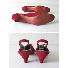 Vintage 60's Deep Red Lace Up Slingback Heels 7.5 - Bombshell Bettys Vintage