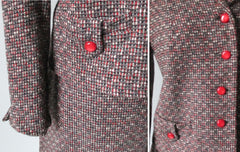 Vintage 60's Red Black White Fleck / Tweed Skirt Jacket Suit Set M - Bombshell Bettys Vintage