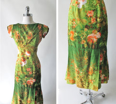 Vintage 60's Elsie Krassas Fluted Hem Hawaiian Dress M - Bombshell Bettys Vintage