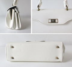 Vintage 60's White Top Handle Handbag Bag - Bombshell Bettys Vintage