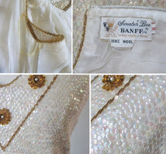 Vintage 50's 60's Sequins & Beaded Flowers Wool Tank / Shell Top M - Bombshell Bettys Vintage