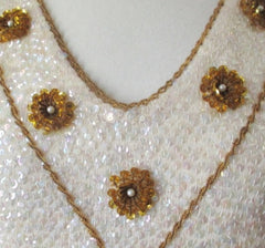 Vintage 50's 60's Sequins & Beaded Flowers Wool Tank / Shell Top M - Bombshell Bettys Vintage