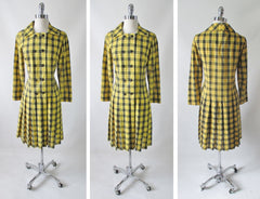 Vintage 60's Yellow Tartan Plaid Day Dress M - Bombshell Bettys Vintage