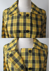 Vintage 60's Yellow Tartan Plaid Day Dress M - Bombshell Bettys Vintage