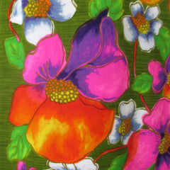 Vintage 60s Vibrant Floral Watteau Pleat Barkcloth Shift Dress XL