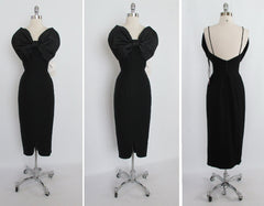 Vintage 1960's / 50's  Pines Black Cocktail Dress Blackwell Bow S - Bombshell Bettys Vintage